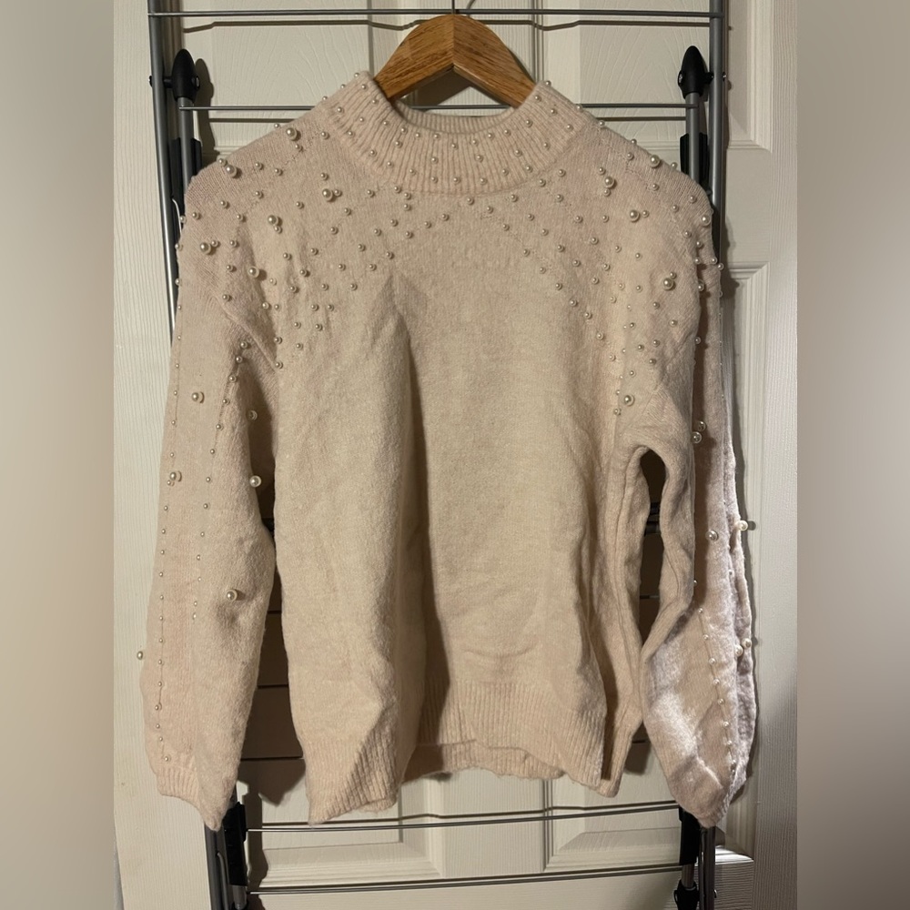 Women’s Pearl Beaded Mock Neck Sweater